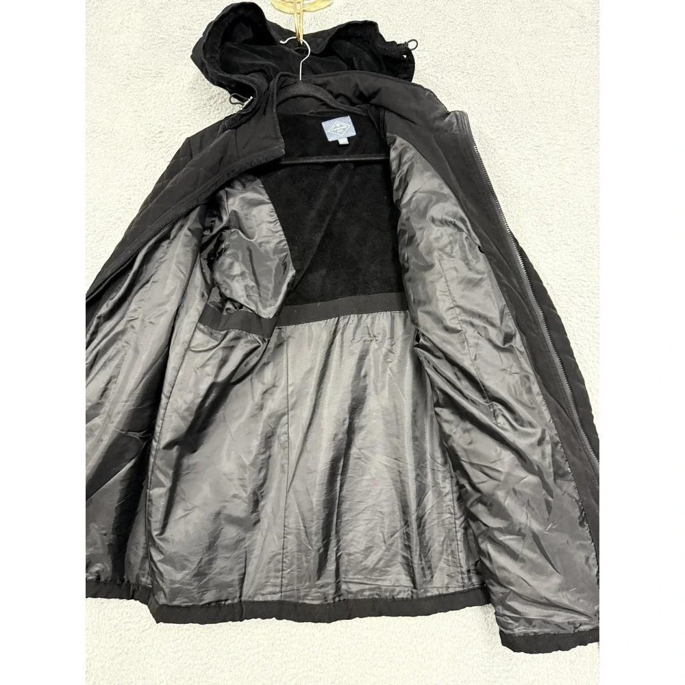 St. John's Bay Jacket Womens 1X Black Quilted Hooded Faux Fur Lined‎ Zip Pockets